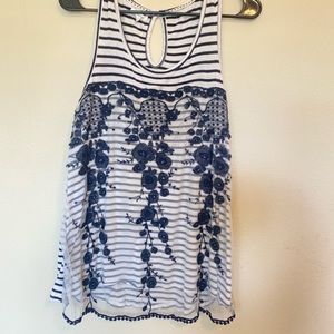 Maurices Tank Top Navy with sheer embroidery layer size M